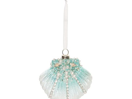 Glass & Pearls Aqua Fan Shell Ornament For Discount