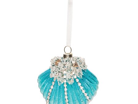 Glass & Pearls Blue Fan Shell Ornament Cheap