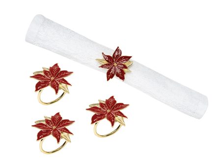 Red Poinsettia Napkin Ring, Set of 4 Sale