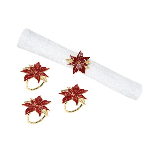 Red Poinsettia Napkin Ring, Set of 4 Sale