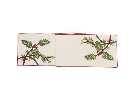 Holly and Pinecones Embroidered Runner Online Sale