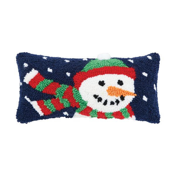 Winter Snowman Hooked Mini Pillow For Sale