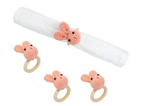 Pink Knitted Bunny Napkin Ring, Set of 4 on Sale