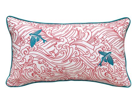 Trop Punch Coral Waves & Fish Indoor Outdoor Pillow For Sale