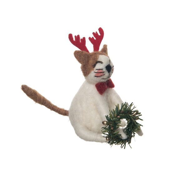 Cat Reindeer with Wreath Figurine Online now