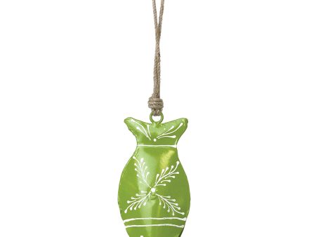 Hand-Painted Green Metal Fish Bell Chime For Sale