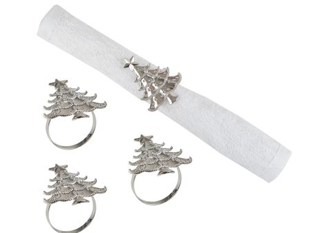 Silver Christmas Tree Napkin Ring, Set of 4 Online Hot Sale