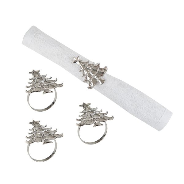 Silver Christmas Tree Napkin Ring, Set of 4 Online Hot Sale