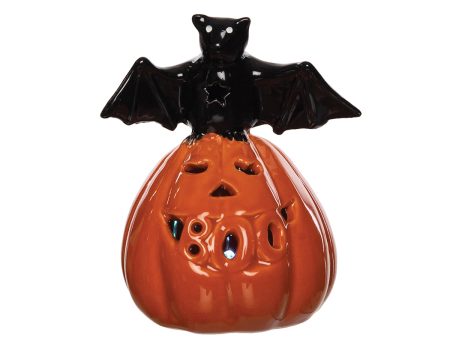 LED Pumpkin with Bat Figurine Hot on Sale