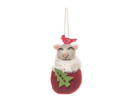 Cat in Stocking with Cardinal Fabric Ornament Discount