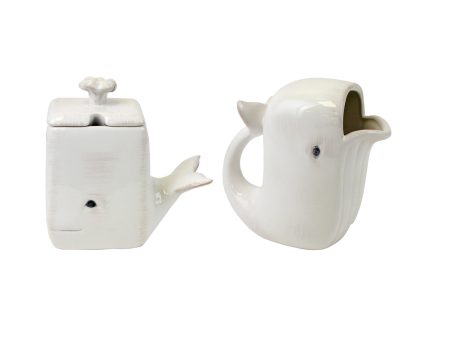 White Ceramic Whale Cream & Sugar Set Supply