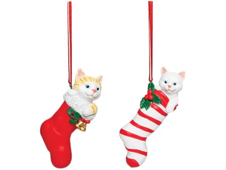 Cat in Stocking Ornaments, Asst. of 2 For Discount