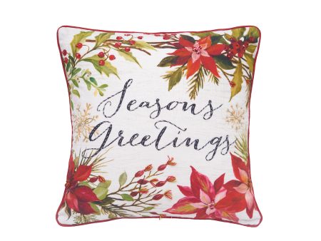 Poinsettia Seasons Greetings Pillow Sale