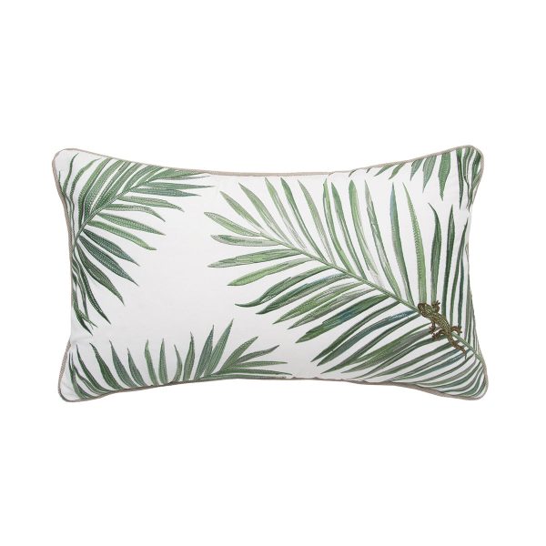 Sage Palm and Lizard Indoor Outdoor Lumbar Pillow on Sale