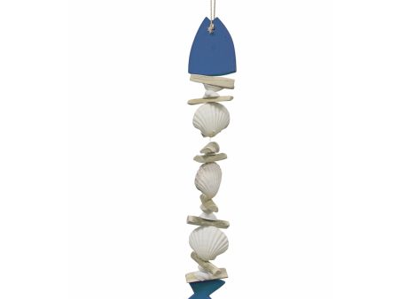 30 in. Wood & Shell Blue Fish Wall Hanging Fashion