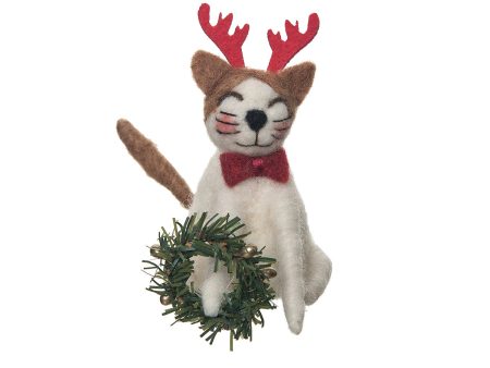 Cat Reindeer with Wreath Figurine Online now