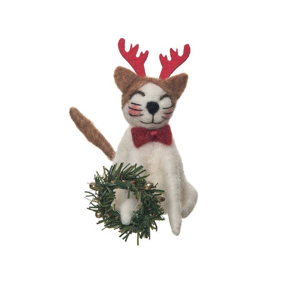 Cat Reindeer with Wreath Figurine Online now