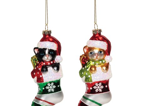 Cat in Stocking Ornaments, Asst. of 2 For Sale