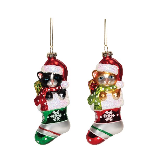 Cat in Stocking Ornaments, Asst. of 2 For Sale