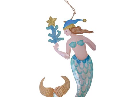 7.5 in. Metal Mermaid with Coral Ornament For Sale