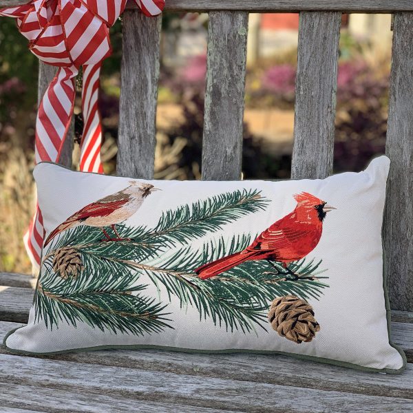 Cardinals & Pines on Beige Indoor Outdoor Pillow For Discount