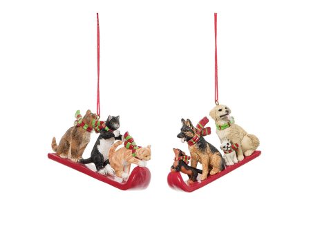 Cats & Dogs Sled Ornaments, Asst. of 2 on Sale