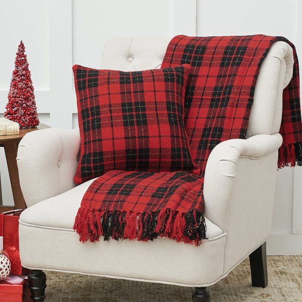 Red Black Plaid Pillow Online now