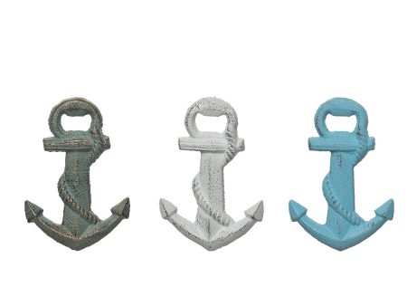 White Blue & Green Anchor Bottle Opener, Asst. of 3 For Cheap