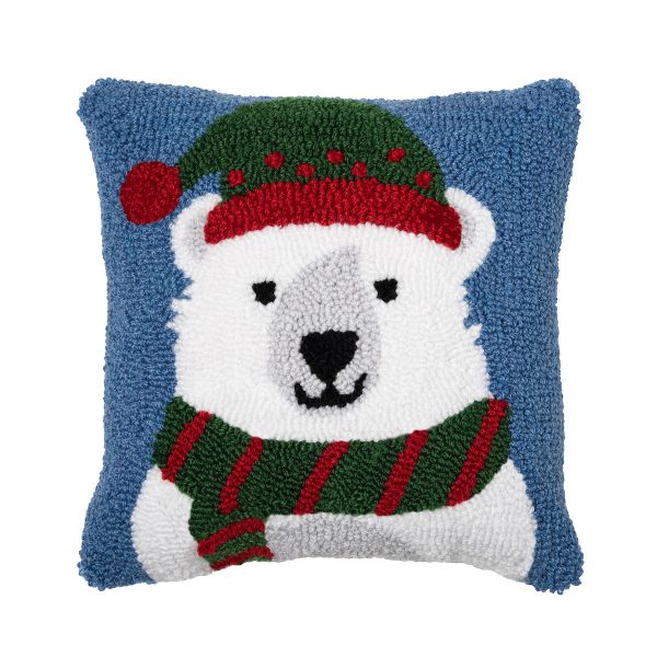 Winter Polar Bear Hooked Mini Pillow For Cheap