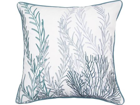 Sea Glass Coral Pattern Embroidered Indoor Outdoor Pillow For Cheap