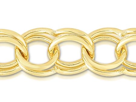 14K Gold 7mm Medium Double Link Charm Bracelet on Sale