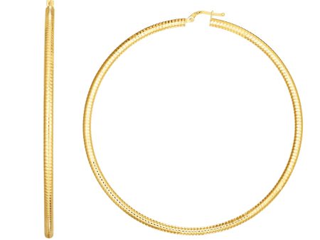 14K Gold 3x80mm Textured Hoop Earring Online Sale