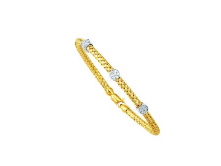 14K Gold .21ct Diamond Station Woven Bangle Discount